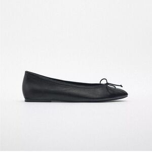 Zara Black Leather Women's Ballet Flats